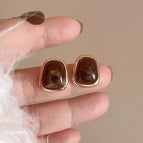 13# Brown Geometric Square Ear Studs