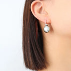 F369 Imitation Gray Pearl Earrings Steel Color