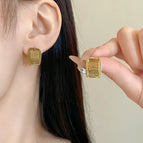 28# Steel Needle-Gold (Square Chain Stud Earrings)