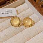 Cat's Eye Stone Earrings 925 Silver Needle