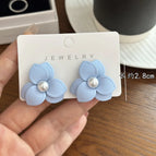 4640 Double Layer 3 Petal Flower Earrings Blue