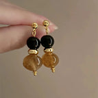27# Black Brown Contrast Color Beaded Earrings