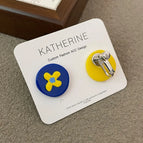 2270 Blue and Yellow Asymmetric Printed Spiral Ear Clips