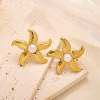 ED085 Starfish Pearl Earrings Gold