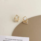 Geometric Square Opal-Silver Needle