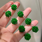 2505279 Green Flower Ball Long Earrings (S925 Silver Needle)