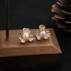 White Oil Drop Three-Petal Flower Earrings