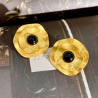 2312210 Metal Round Black Earrings (S925 Silver Needle)