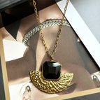 Black Fan Necklace Titanium Steel