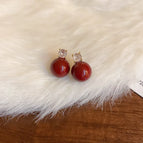 49# Red Pearl Diamond Stud Earrings