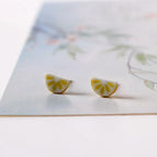 Yellow Lemon Half Round Stud Earrings