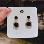 19# Black Circle Ear Studs-E0199 Silver Needle