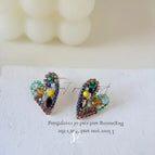Handmade Love Stud Earrings-Blue Diamond