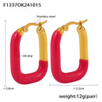 F1337-Gold Rose Red Enamel Earrings