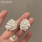 Cream Big Flower Ear Studs