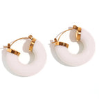 Acrylic Ring Tube C- Shaped Earrings-Golden White