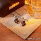 5#Bow Coffee Crystal Stud Earrings