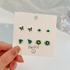 TC032-9 Green Butterfly Four-Piece Set-925 Silver Needle