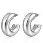Large C- Shaped Hollow Earrings Steel Color MS-019 / 18K