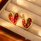 4#Red Polka Dot Oil Drop Earrings - Heart