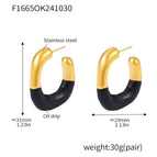 F1665-Gold Black Enamel Earrings