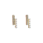 Double layer diamond pearl earrings