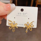 No. 121 Gold-Metal Geometry Hollow Flower Stud Earrings (Thick Real Gold Plating)
