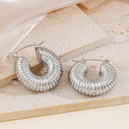 Threaded Hollow Earrings Steel Color MS-005 / 18K