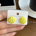 4660 Polka Dot Flat Round Ball Earrings Bright Yellow