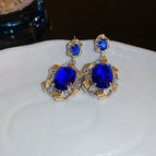 24#Silver Needle-Blue-Oval Zircon Stud Earrings