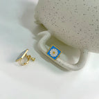 Blue Square Large Flower Ear Clip