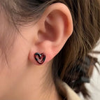 Dark Leopard Print Love Heart Stud Earrings R4941e