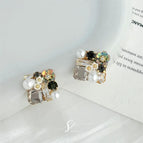 Flower Crystal Squares-Black (14K Gold Plated)