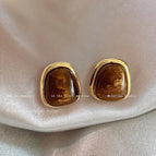 Brown Geometric Square Ear Clip