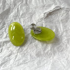 Olive Green Oval Thick Copper Gold-Plated Mosquito Coil Clip Earrings