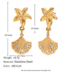 Starfish Shell Spot Drill Stitching Stud Earrings-Gold