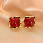 Angora Red Square Stud Earrings ES21486-2