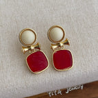 Red Square Pendant Earrings