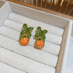 Silver Needle Leaf Dripping Orange Ear Studs