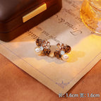 4#Coffee Crystal Pearl Stud Earrings