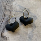 0385 Black Heart Silver Ring 925 Silver Needle 4.7cm*3.9cm