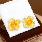 Yellow Sweet Flower-shaped Diamond Stud Earrings 1.8*1.8CM