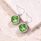 16.5x14.5mm (Needle Thickness:0.8mm) / Green Rhinestone Square Earrings (Steel Color) / 1 Pair/Package