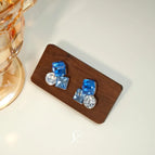 E0199 Silver Needle-Crystal Cube Sugar-Dark Blue
