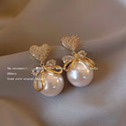 2# Love Heart Bow Tie Pearl Stud Earrings