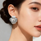 Silver Retro Flower Pearl Earrings 3.9*3.9CM
