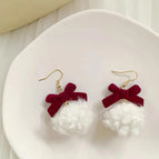 #36 Burgundy Velvet Bow Ear Hooks