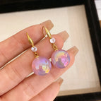 925 Silver Needle-Purple Colorful Pearl Ear Hook (G3876)-