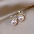 Bow Pearl Stud Earrings