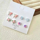 Pink flower light luxury women's cute earrings set of four pairs